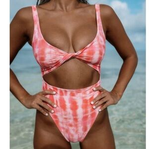 Skatie Chloe one piece swimsuit pink tie dye lollapalooza print size Med.